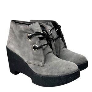 Robert Clergerie Paris Suede Wedge Booties Lace-Up Gray Grey Sz 8.5